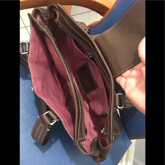 Coach brown with white stitching pebble leather turnlock/zip closure satchel - Picture 8 of 17